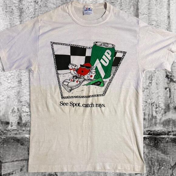 Vintage 7UP Spot T-Shirt | See Spot Catch Rays 1988 - Size Large - Tee Jays Tee - Picture 1 of 8